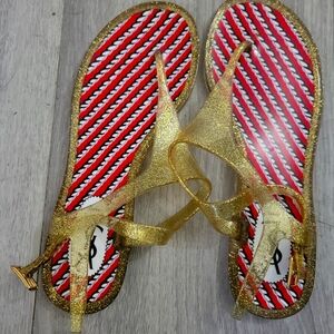 YSL Gold Jelly Glitter Sandals